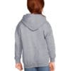 Child in gray hoodie, facing away.