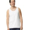 Smiling man wearing a white tank top.