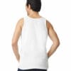 Person wearing a white tank top, back view.
