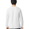 Man wearing white long-sleeve shirt, back view.