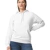 Woman in a white hoodie and jeans.